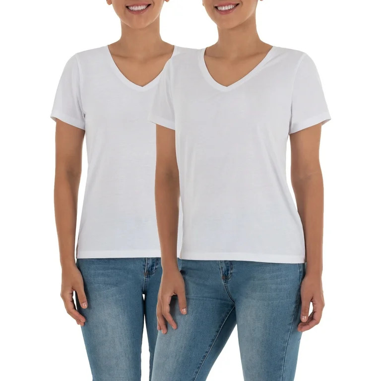 Time and Tru Women's Pima Cotton V-Neck T-Shirt, 2-Pack - Walmart.com | Walmart (US)