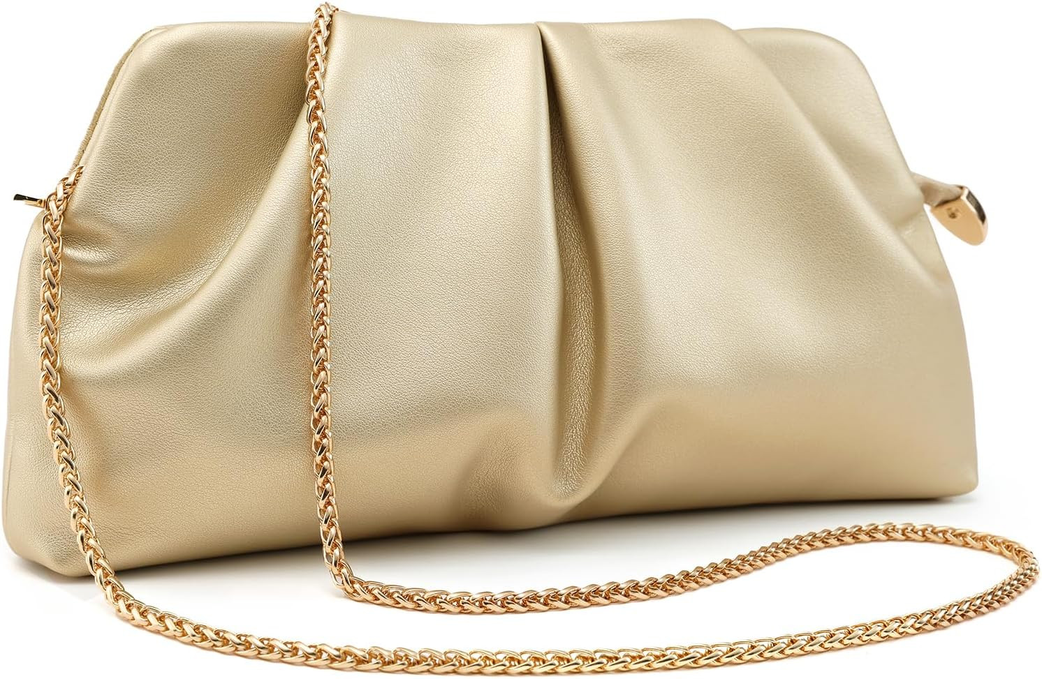 Women Clutch Bag Dressy Formal Handbag Pleated PU Clutch Purse Detachable Chain | Amazon (US)
