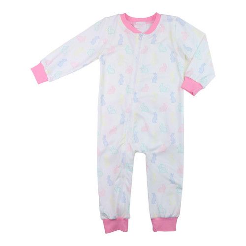 Pink Bunny Scene Knit Zipper Pajamas | Cecil and Lou
