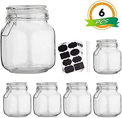 Glass Kitchen Storage Canister Mason Jars with Lids,32oz Airtight Glass Canister with Hinged Lid... | Amazon (US)