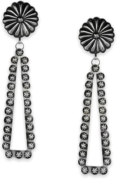 Amazon.com: Genuine Oxidized Sterling Silver Earrings, Authentic Navajo Native American USA Handm... | Amazon (US)