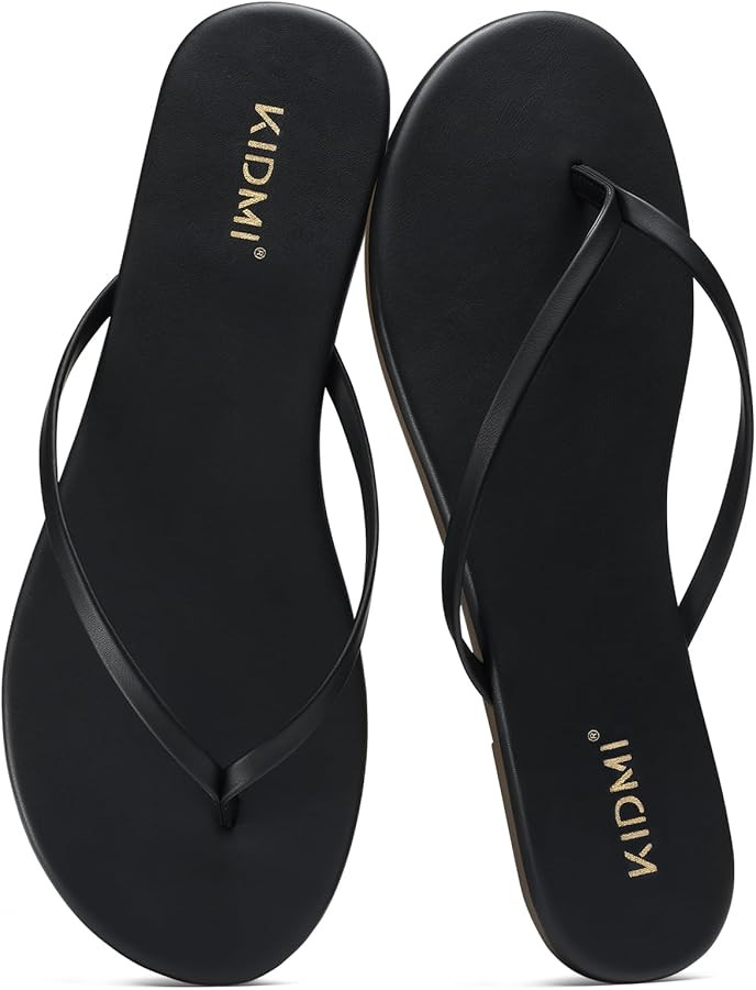 KIDMI Thong Flip Flops for Women - Memory Foam Summer Beach Sandals for Women - Vegan Leather Fla... | Amazon (US)