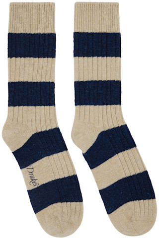 Beige & Blue Striped Donegal Wool Socks | SSENSE