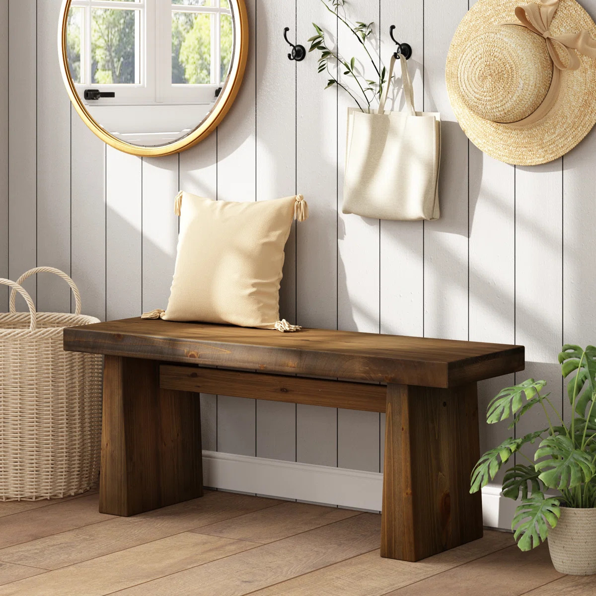 42.5'' Solid Wood Entryway Bench Farmhouse Dining Bench For Living Room, Foyer | Wayfair North America