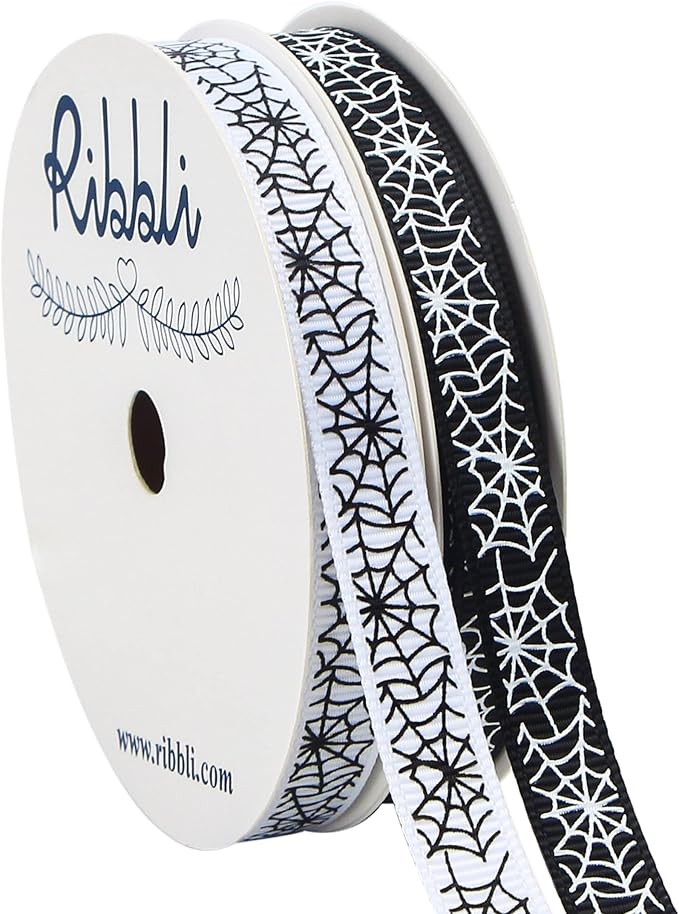 Ribbli 2 Rolls Halloween Grosgrain Ribbon,Spider Web Use for Craft,Halloween Wrapping,Home Decor,... | Amazon (US)