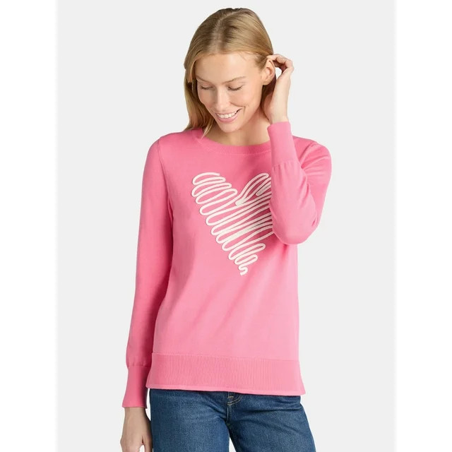 Time and Tru Women’s Valentine’s Day Sweater, Lightweight, Sizes XS-XXXL | Walmart (US)