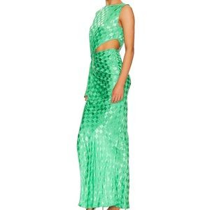 Revolve Jen’s pirate booty green cutout one shoulder checkered satin maxi dress | Poshmark