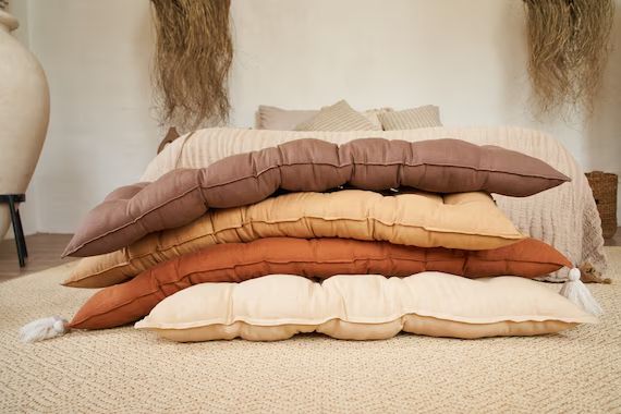 Neutral Futon Floor Pillow Custom Bench Cushionlinen Floor - Etsy | Etsy (US)