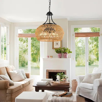 Farmhouse Chandelier With Woven Rattan Lampshade, Pendant Ceiling Fixture For Dining Room, Kitchen Island, Bedroom, Living Room, And Hallway | Wayfair North America