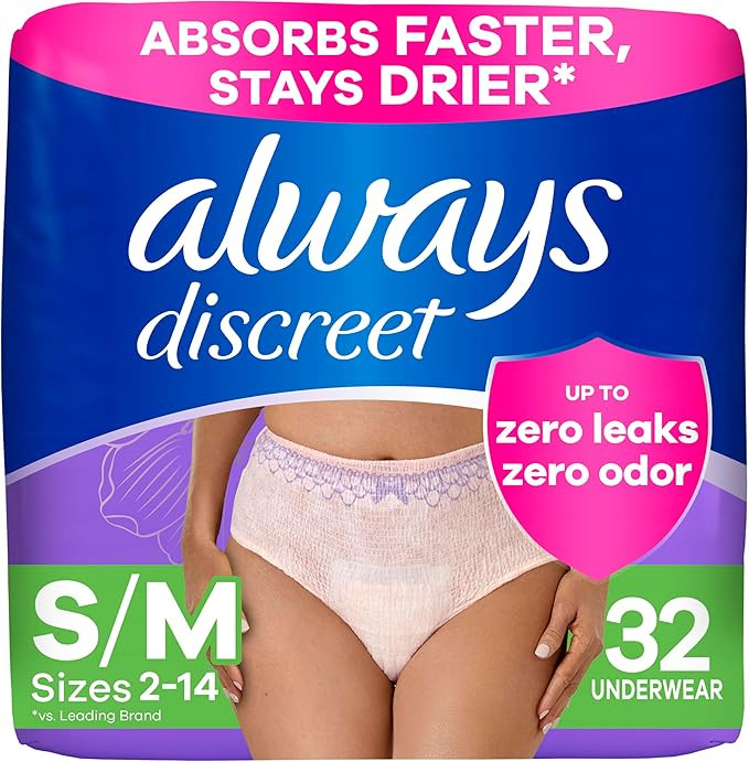 Always Discreet Adult Incontinence Underwear for Women and Postpartum Underwear, Small/Medium, Up... | Amazon (US)