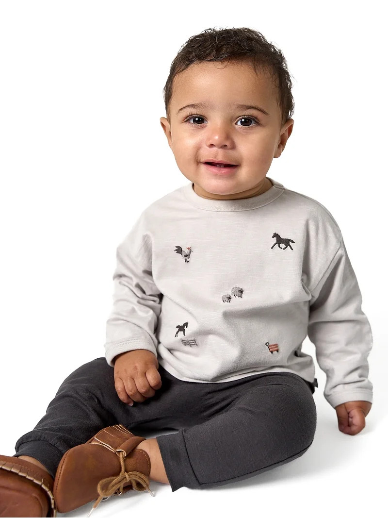 Modern Moments by Gerber Baby Boy Top and Harem Pant with Pocket Outfit Set, Sizes 0/3 Months - 2... | Walmart (US)
