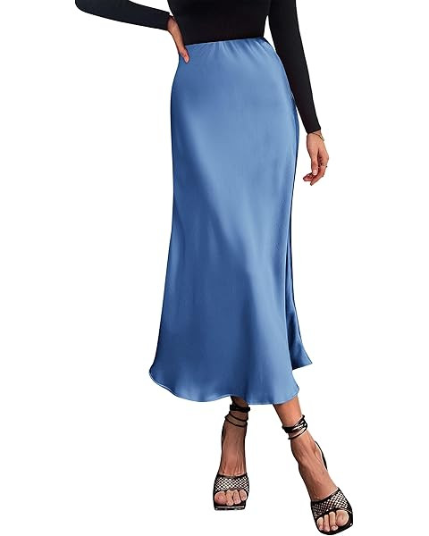 BTFBM 2026 Womens Spring Summer Long Satin Skirt Silk Elegant High Waist Cocktail Party Wedding F... | Amazon (US)