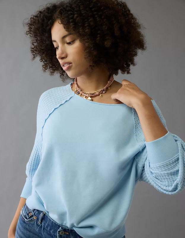 AE Mixed Knit Sweatshirt | American Eagle Outfitters (US & CA)