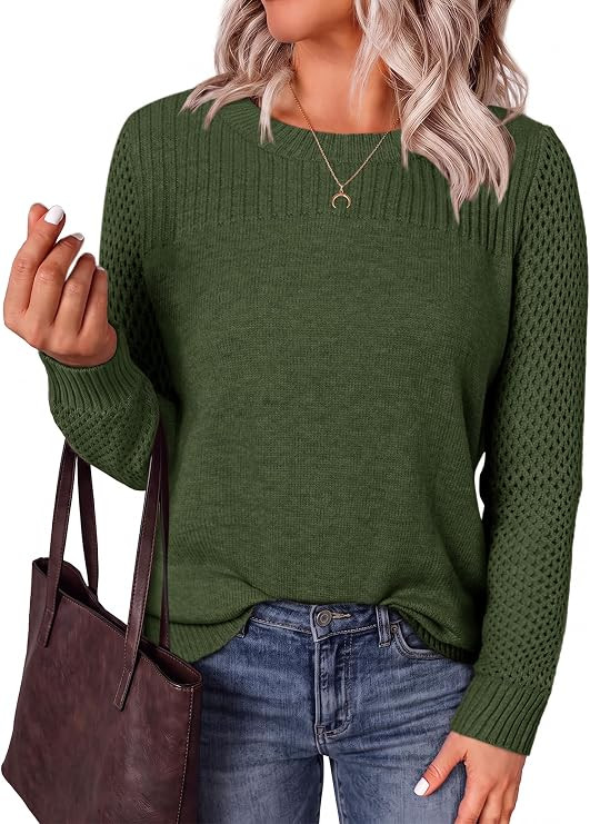BTFBM Casual Long Sleeve Sweaters for Women Solid Fall Sweater | Hollow Out Sleeves, Ribbed Knit ... | Amazon (US)