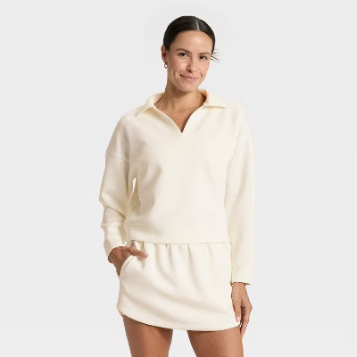 Women's Airy Sleek Polo Sweatshirt - All In Motion™ Cream L | Target