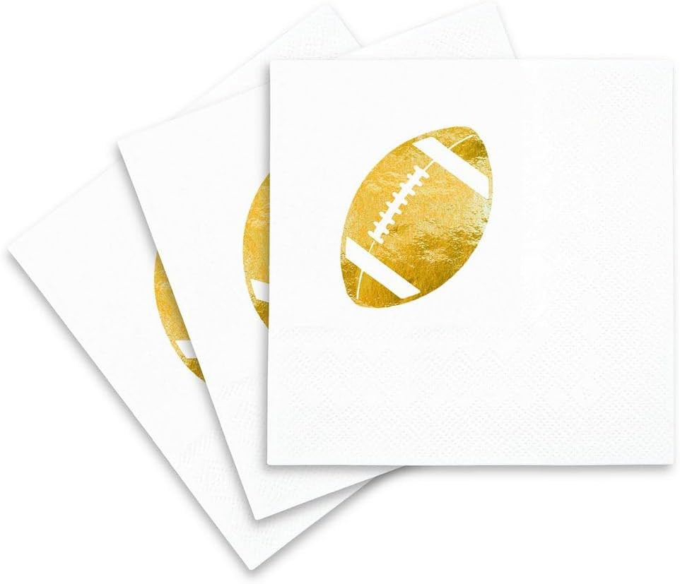 Football Cocktail Napkins - Gold Foil Disposable Football Napkins for Game Day Tailgates, Watch Parties and Fall Entertaining, 3-Ply Party Ready Quality, 50 Count | Amazon (US)