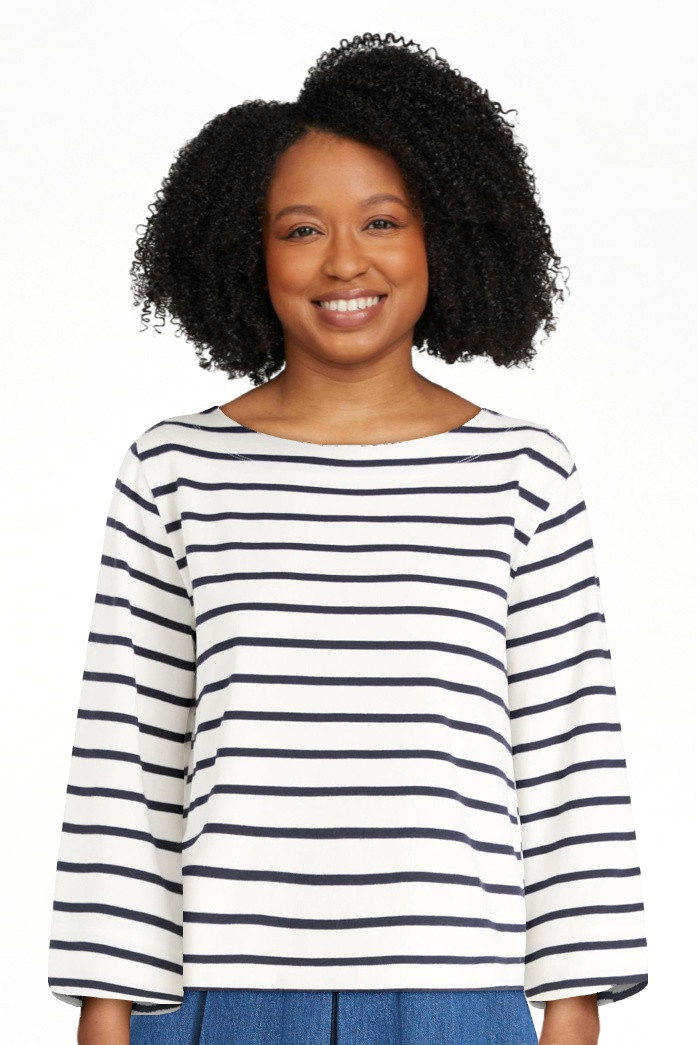 Free Assembly Women's and Women's Plus Striped Cotton Boatneck Tee with 3/4-Length Sleeves, Sizes... | Walmart (US)