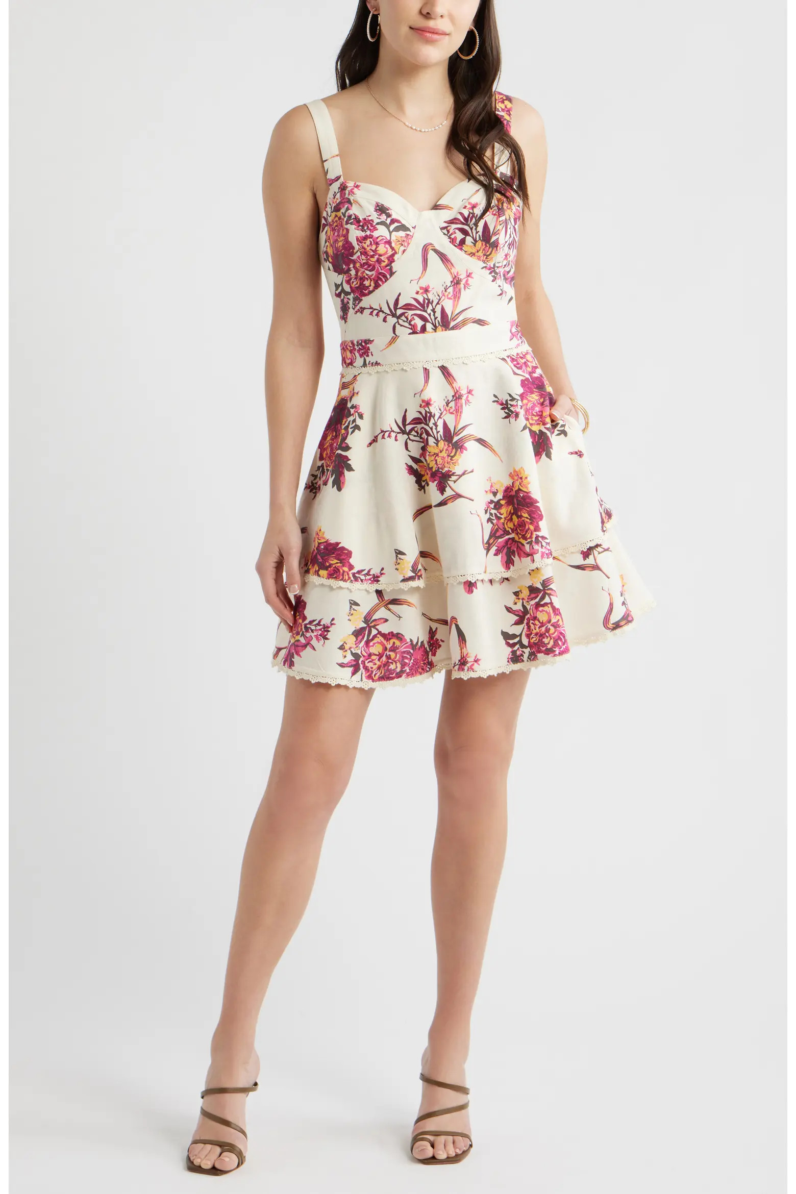 Lace Detail Floral Tiered Minidress (Women) | Nordstrom | Nordstrom