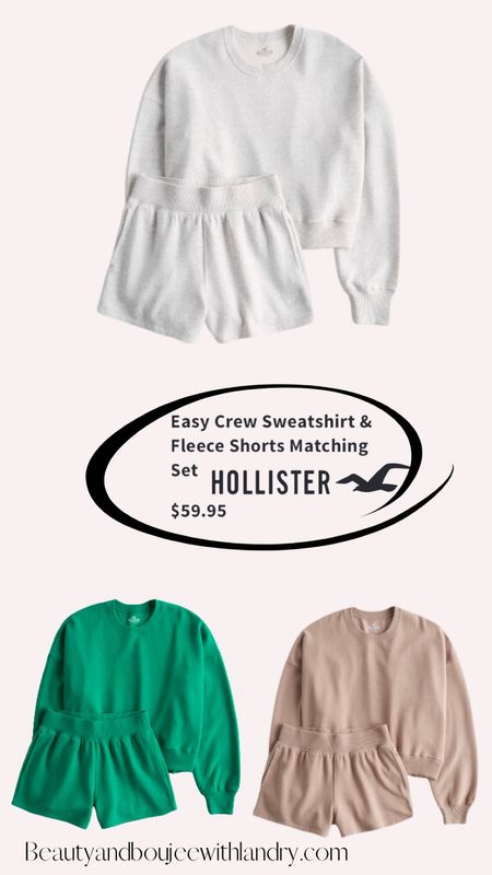 Crewneck sweatshirt and matching fleece shorts
#hollister #matchingsets 


#LTKFind #LTKstyletip