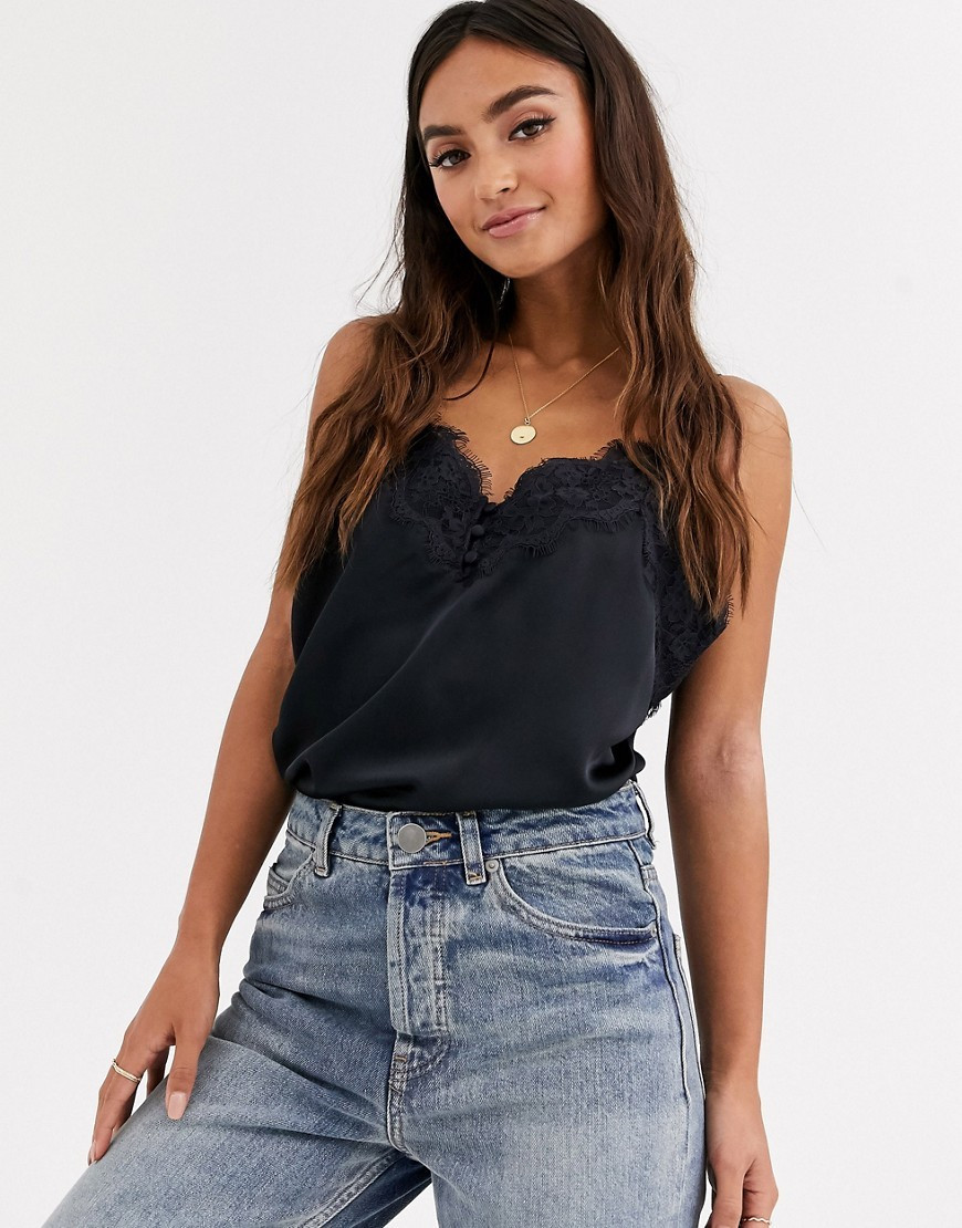 Abercrombie & Fitch silky cami top with lace trim-Black | ASOS (Global)