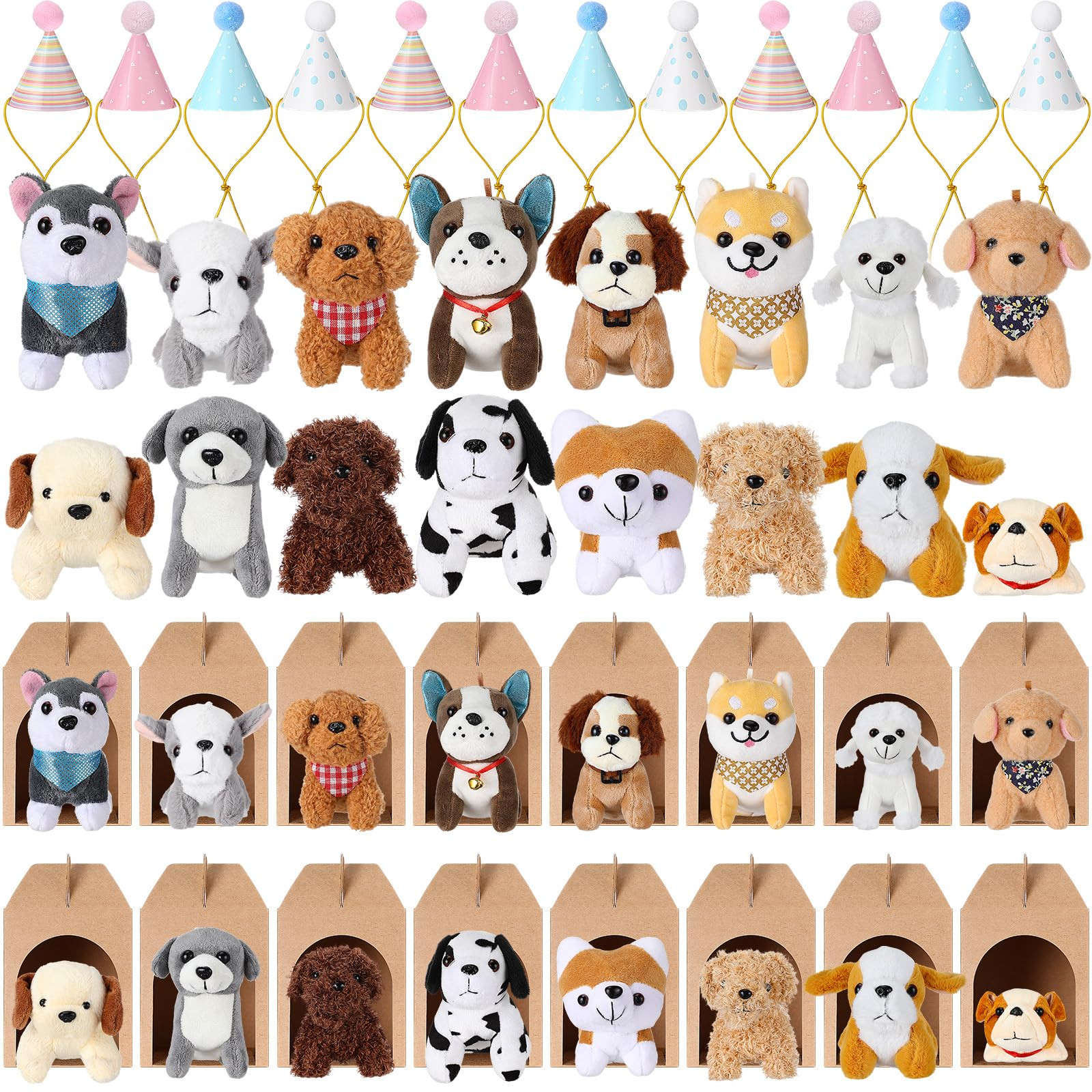 Patelai 48 Pcs Mini Plush Dog Toy Bulk Stuffed Animals Set Plush Assorted Soft Small Puppy with B... | Amazon (US)