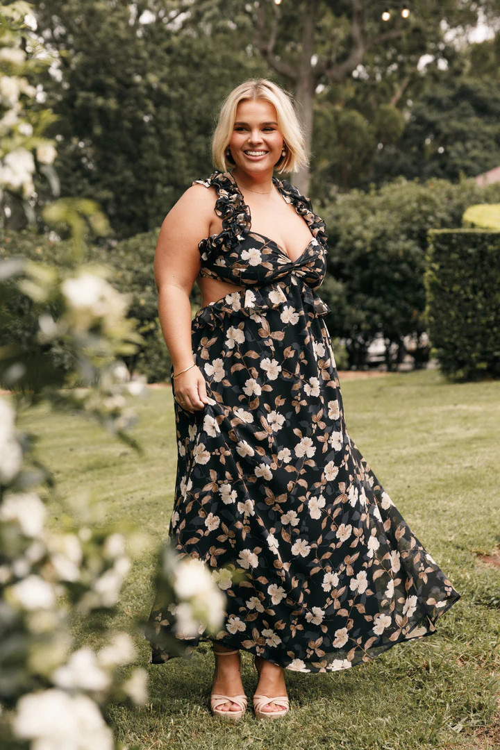 Lucah Frill Shoulder Maxi Dress - Black Floral | Petal & Pup (US)