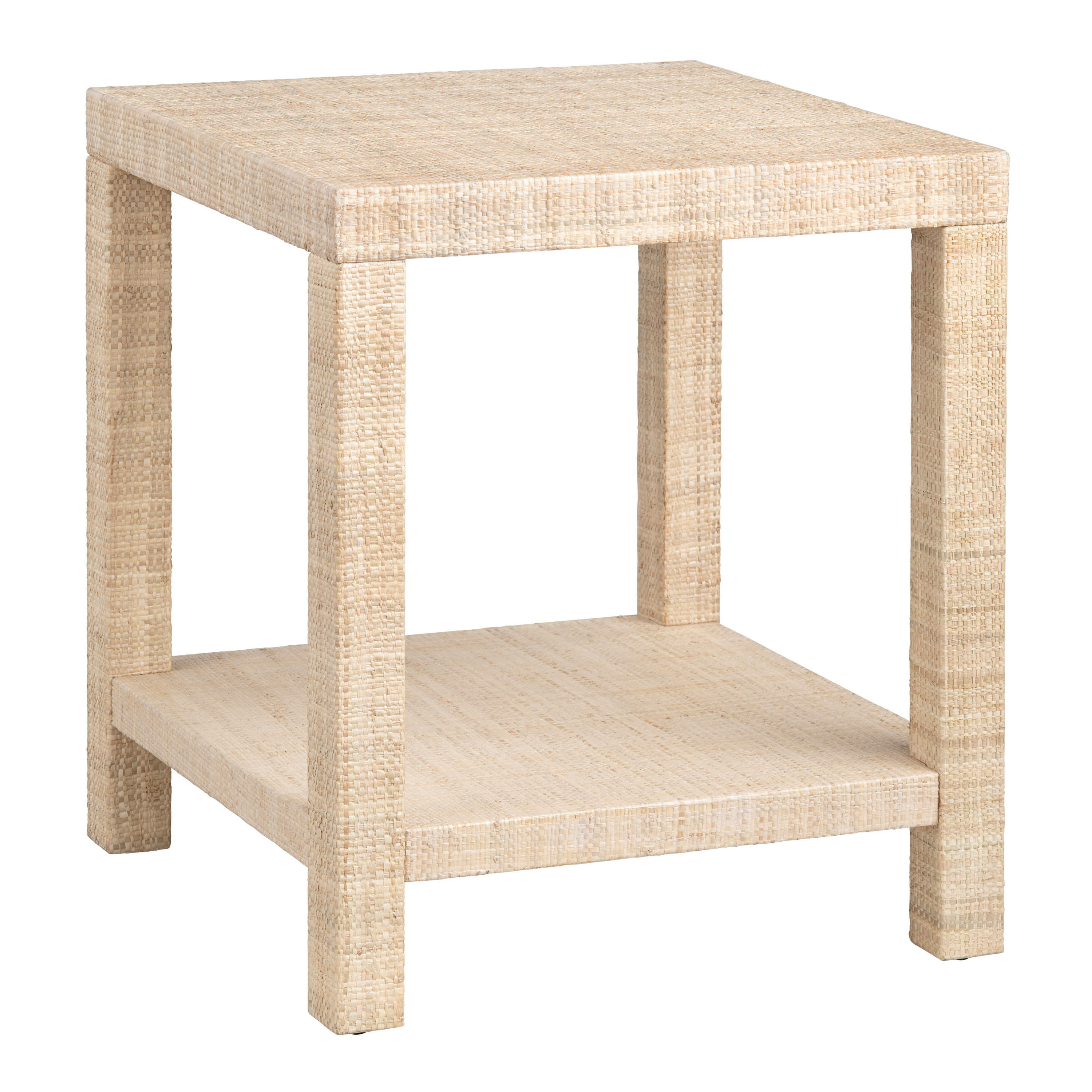 Dewi Natural Raffia Side Table with Shelf | World Market