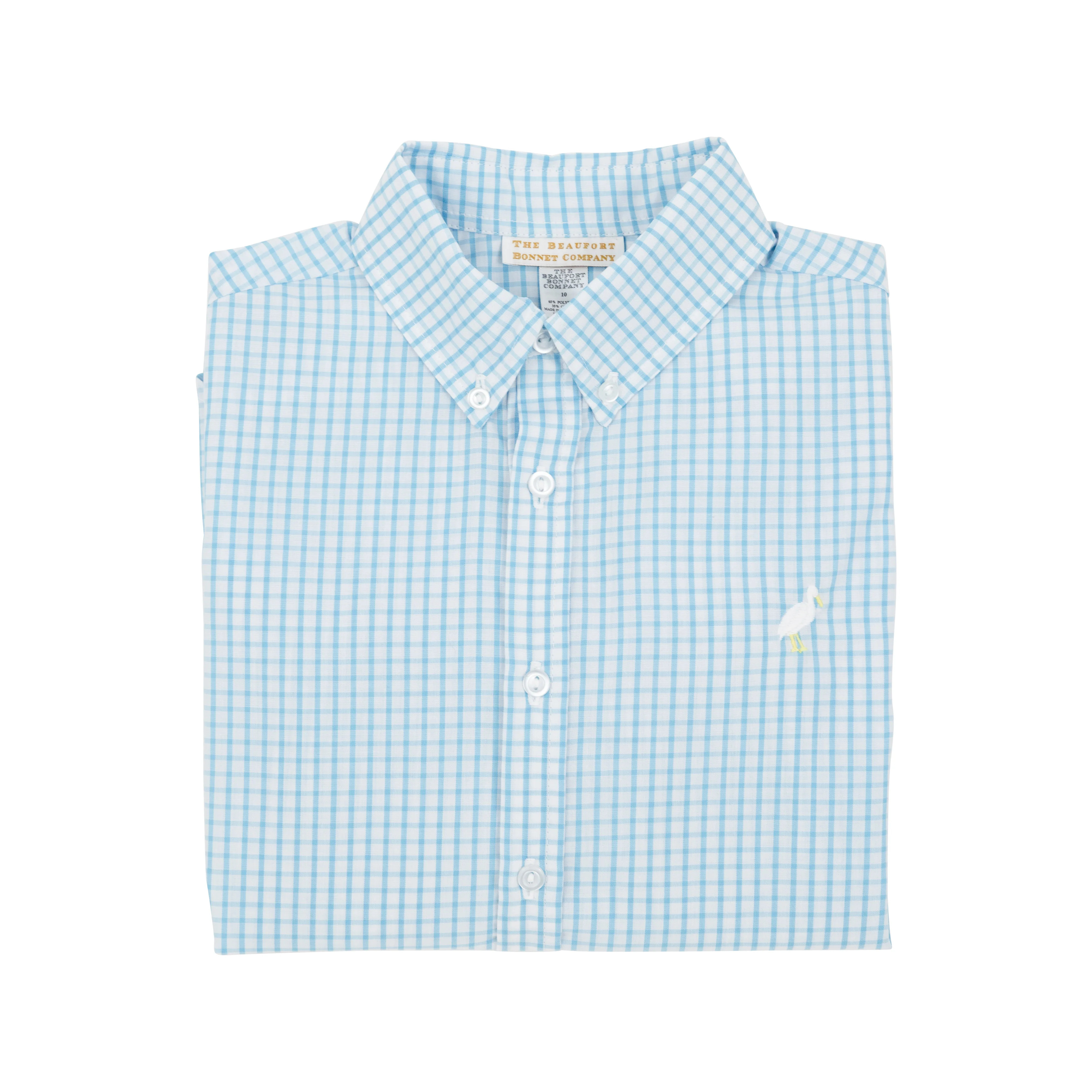 Dean's List Dress Shirt - Brookline Blue Windowpane with Multicolor Stork | The Beaufort Bonnet Company