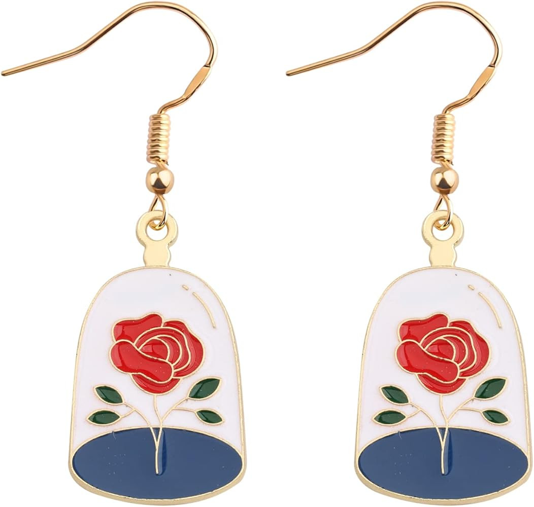 Beauty Beast Movie Inspired Gift Belle Rose Floral Charm Earring Princess Necklace for Women Movi... | Amazon (US)