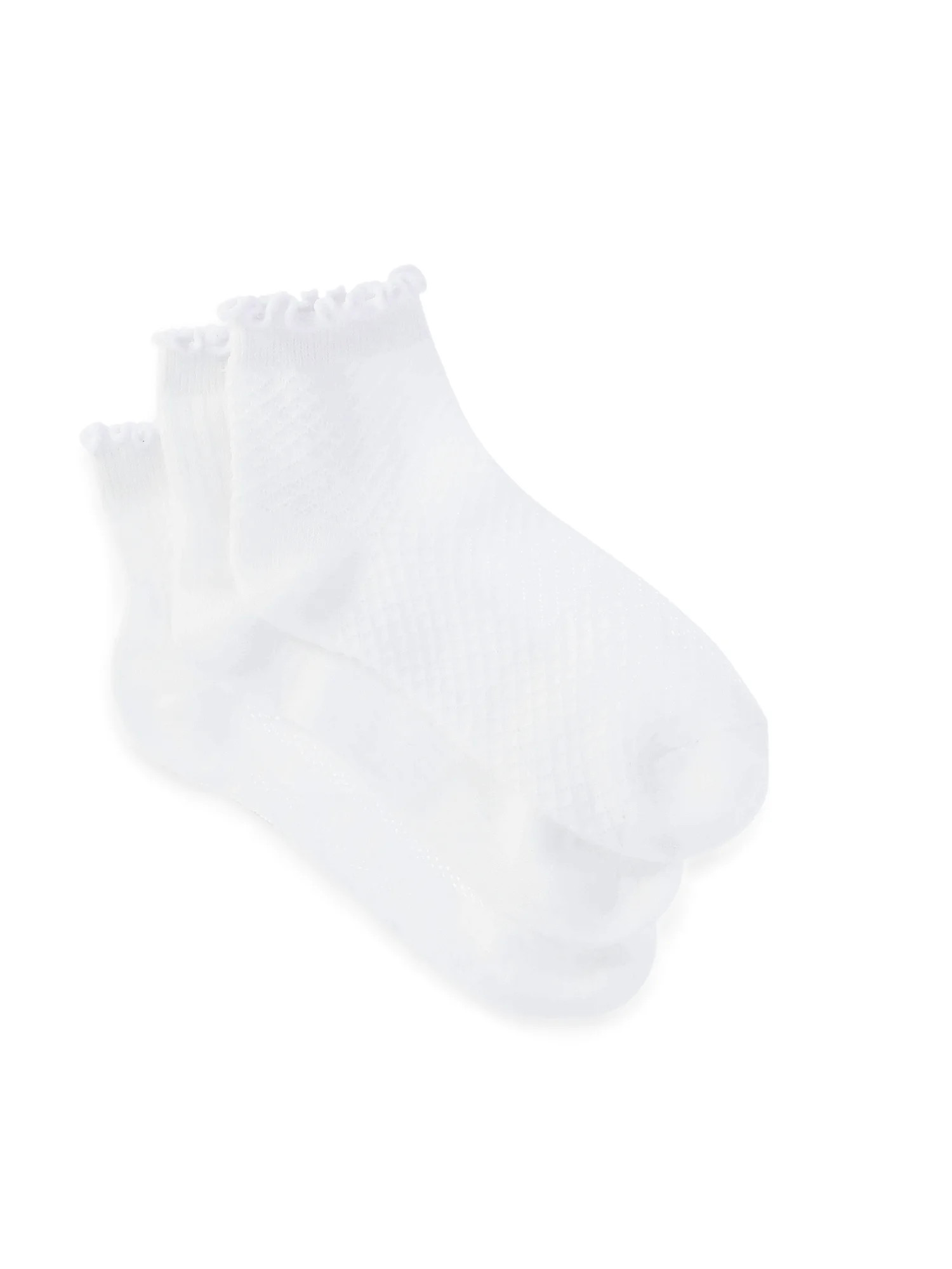 Wonder Nation Girls' Textured Lettuce Edge Ankle Socks, 3-Pack, Sizes S-L - Walmart.com | Walmart (US)