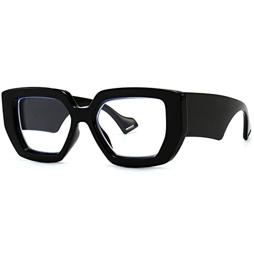 Breaksun Thick Frame Blue Light Glasses for Women Men Fashion Oversized Square Computer Gaming Eyeglasses (Black) | Amazon (US)