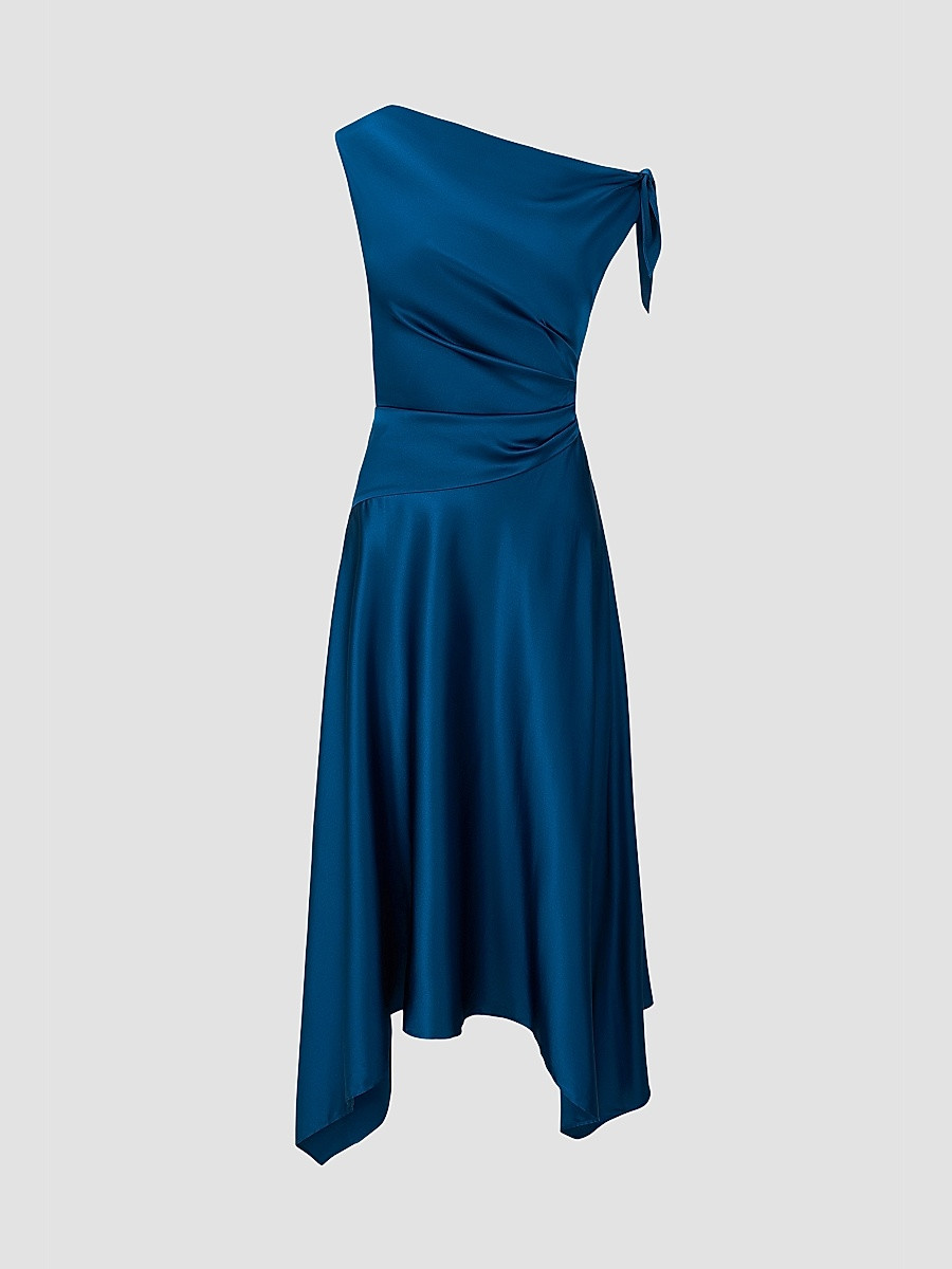 Women's Portia Silk Asymmetric Midi Dress - Harbor - Size 12 | Saks Fifth Avenue