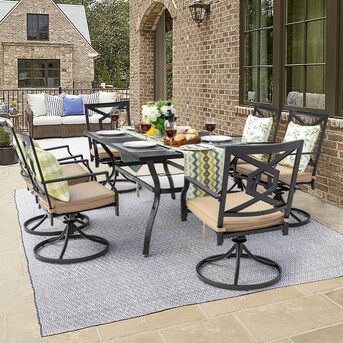 Nuu Garden Patio Set 7-Piece Black Dining Patio Dining Set with Off-white Cushions | Lowe's