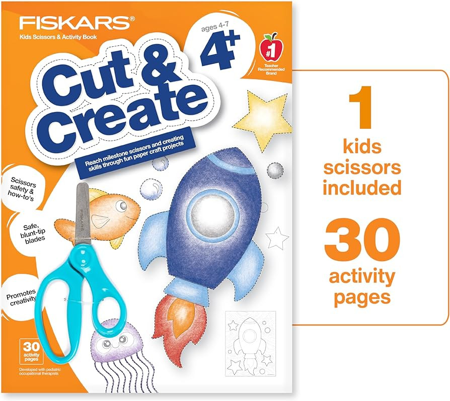 Fiskars Cut & Create Activity Book with 5" Kids Scissors, Ages 4+ | Amazon (US)