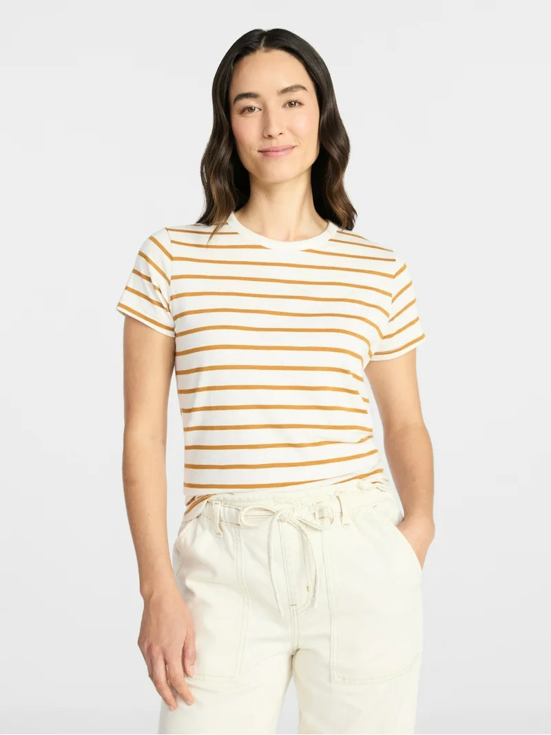 Time and Tru Women's Slub Crewneck Tee with Short Sleeves, Sizes XS-XXXL | Walmart (US)