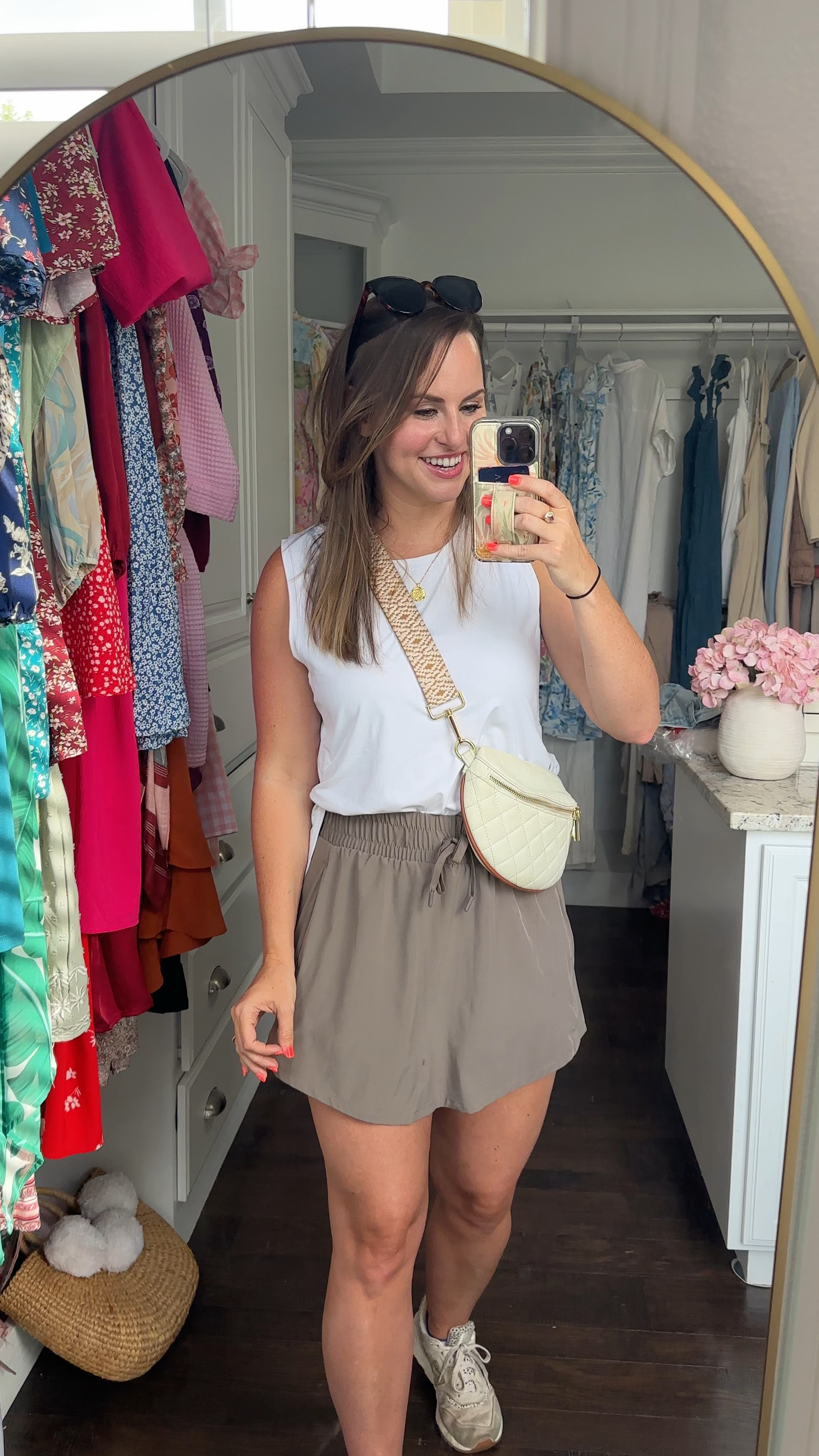 Casual mom outfit for early fall! Target skort and amazon tank top for the win! Easy outfit for sports games, errands, active, workouts or everyday outfits! 

Skirt with biker shorts, new balance sneakers, crossbody bag, guitar strap, designer inspired sunglasses, mom outfit, Amazon fashion, target style 

#LTKVideo #LTKActive #LTKStyleTip