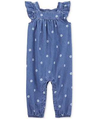 Baby Girls Floral Cotton Chambray Jumpsuit | Macy's