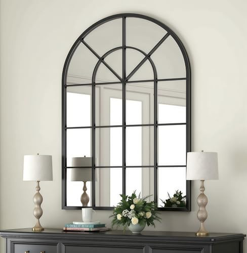 Arch Wall Mirror Mounted Decorative, 31"x42", Arched Window Pane Mirror for Wall-Mounted for Entryway, Bathroom Vanity, Living Room or Bedroom, Iron Frame, Black | Amazon (US)