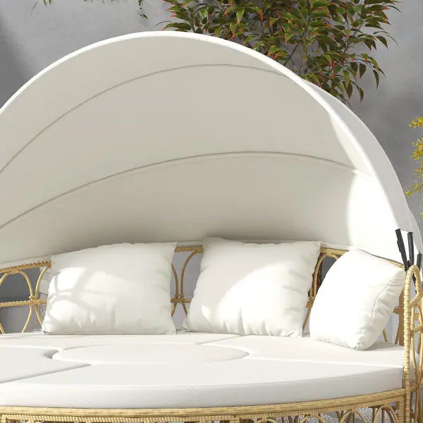 Outsunny Patio Furniture Set, Round Outdoor Daybed with Retractable Canopy, Hollow Wicker PE Ratt... | Bed Bath & Beyond