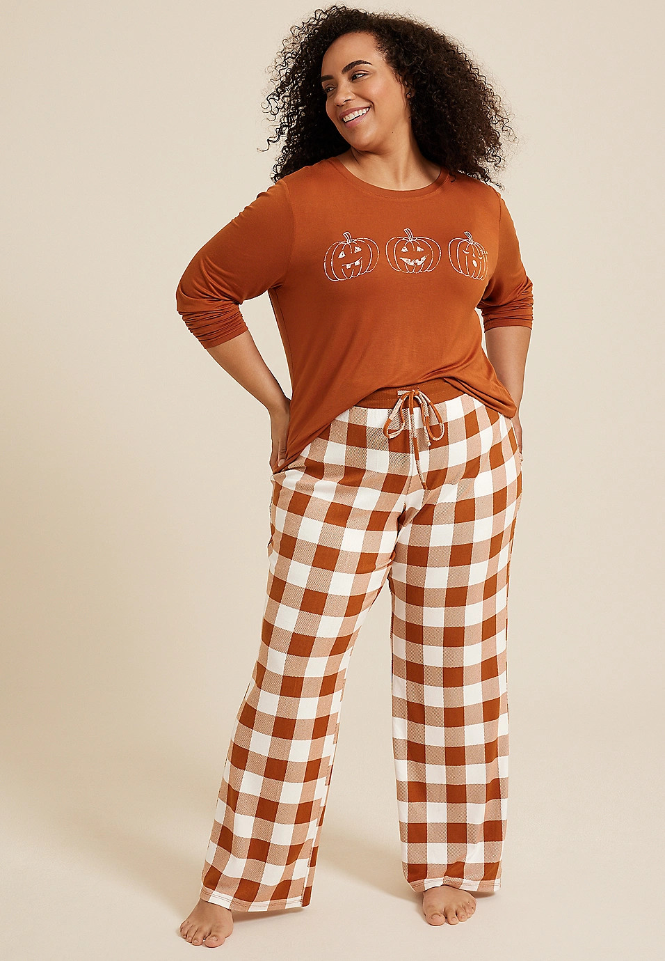 Plus Size Hello Fall Cozy Graphic Tee And Wide Leg Pajama Set | Maurices
