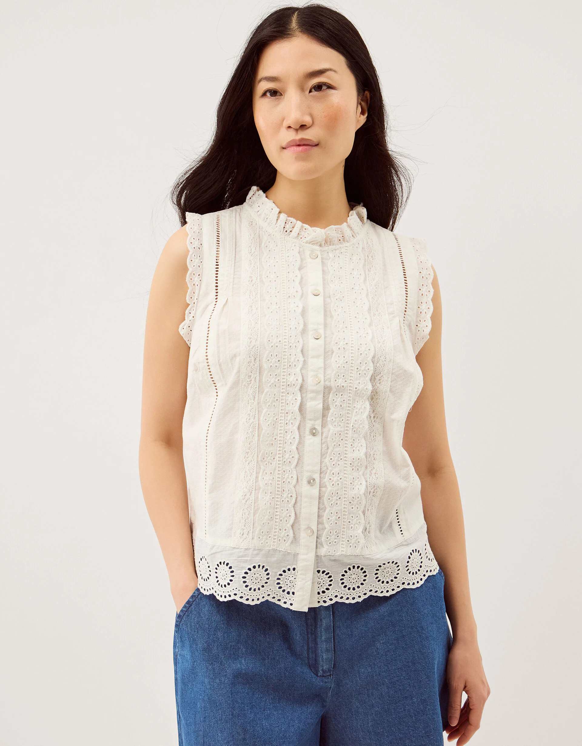 Trish Broderie Frill Sleeveless Top Ivory | Monsoon (UK)