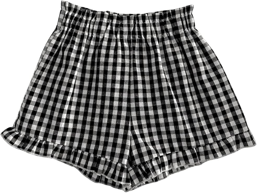 SOLY HUX Toddler Girl's Plaid Shorts Elastic Waist Wide Leg Ruffle Hem Loose Casual Summer Shorts | Amazon (US)