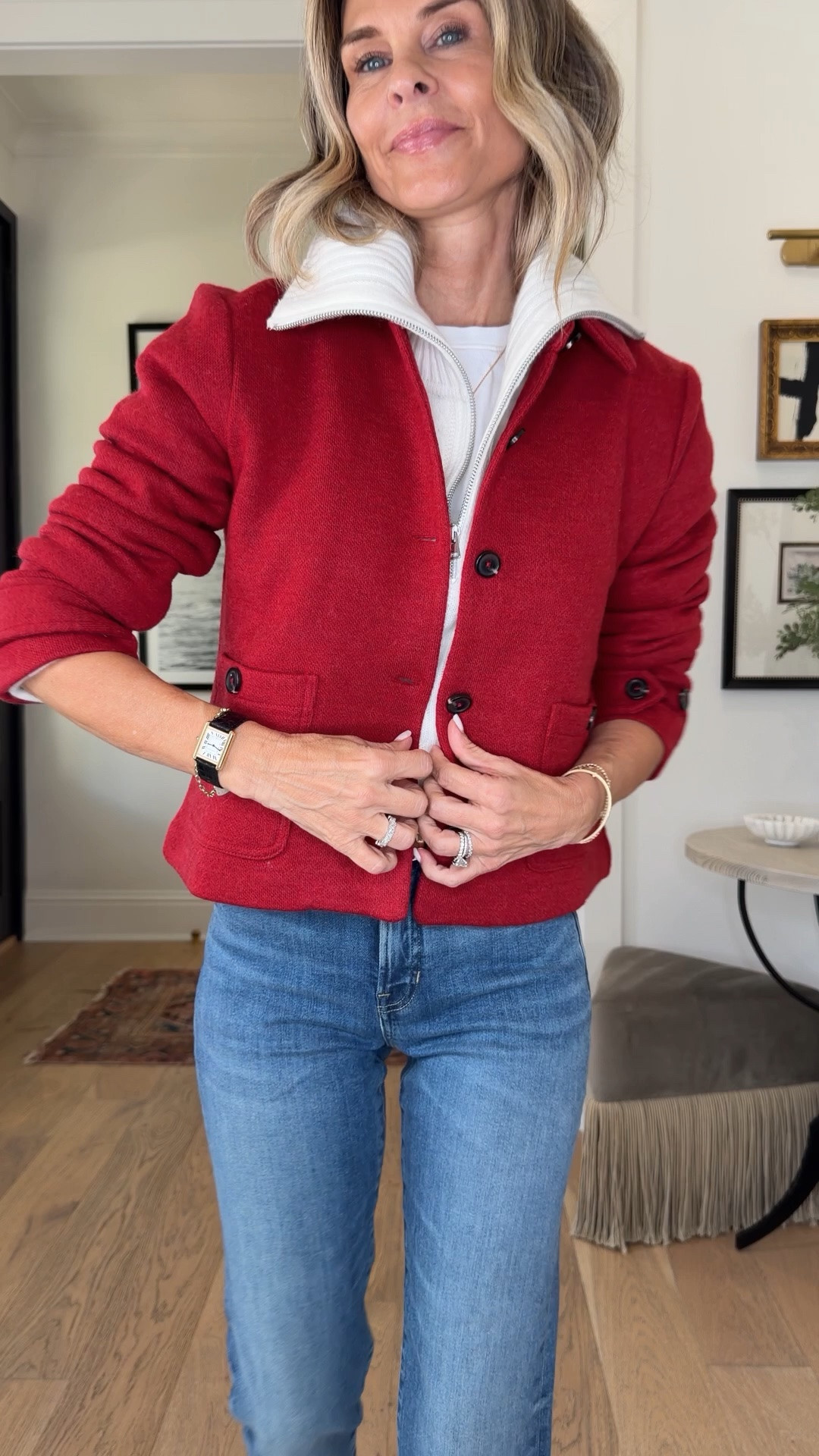 I’m 5’6”
-Jeans TTS 
-White cashmere zip-up-XS
-Red jacket -S
-Plaid pants TTS up
-Python belt
-Burgundy ballet flats size down ½ size 
-Blue cashmere scarf sweater-XS
-Chartreuse cashmere sweater 
-Silky striped button-up-2
-Burgandy bag
@jcrew  #jcrewpartner

#LTKootd #LTKgrwm #LTKOver40