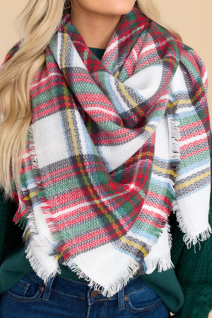 Chilled For The Day Ivory Multi Plaid Scarf | Red Dress 
