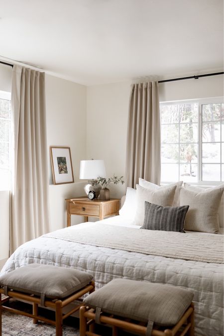 Shop our neutral bedroom decor featuring my favorite Target curtains and linen bedspread! 

#LTKhome #LTKsalealert #LTKSeasonal