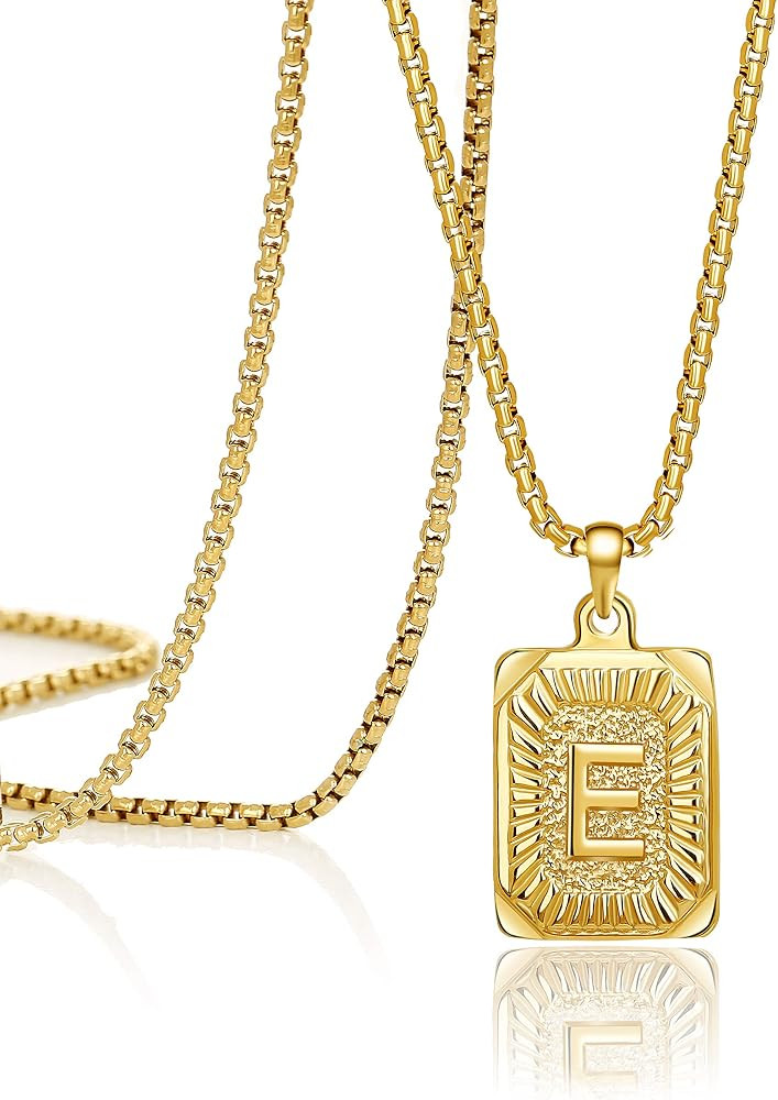 JoycuFF Gold Initial Necklace for Women Pendant Necklaces 16 18 20 22 24 Inch Trendy Handmade Squ... | Amazon (US)