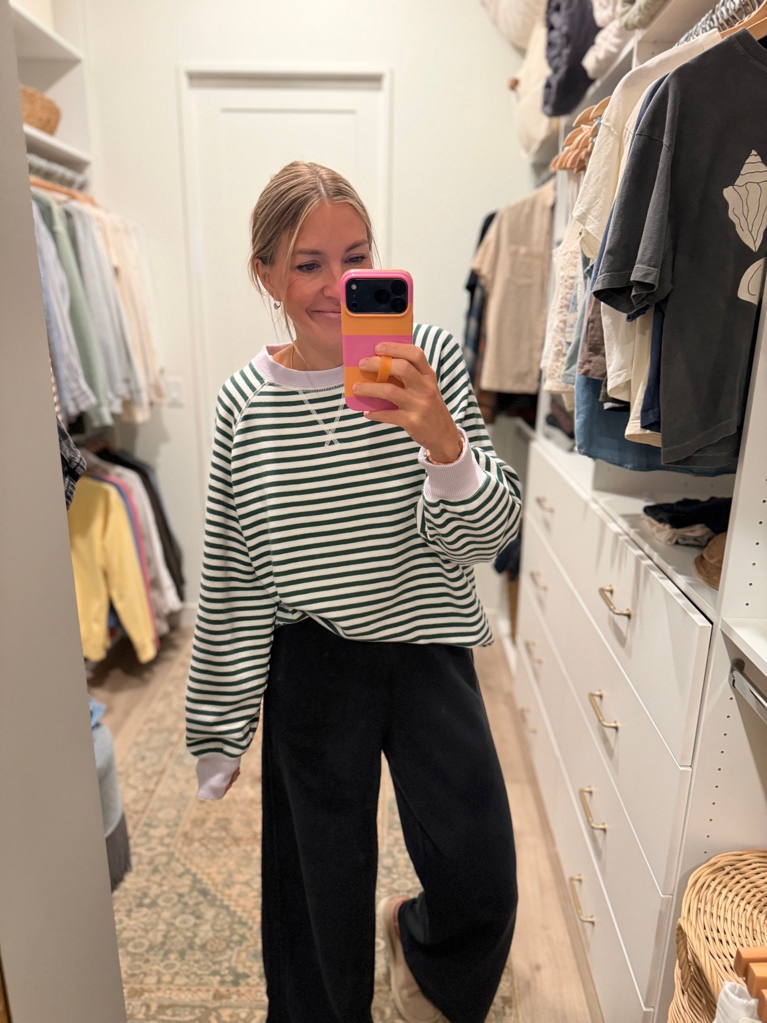 Cozy stripe sweatshirt for fall! I’m sad the weather is cooling off but I love all the cozy clothes. This crewneck is HUGE, I’m wearing a S and definitely could have sized down and still had an oversized look.

#LTKootd #LTKSeasonal #LTKSaleAlert