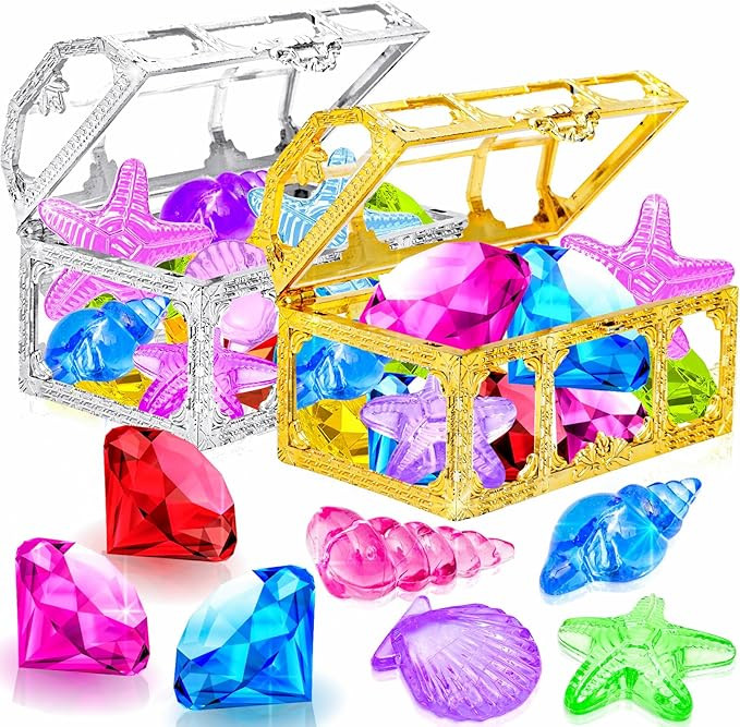 24pcs Diving Gems Pool Toys Colorful Diamonds with Pirate Treasure Chest Summer Swim Dive Toy Und... | Amazon (US)