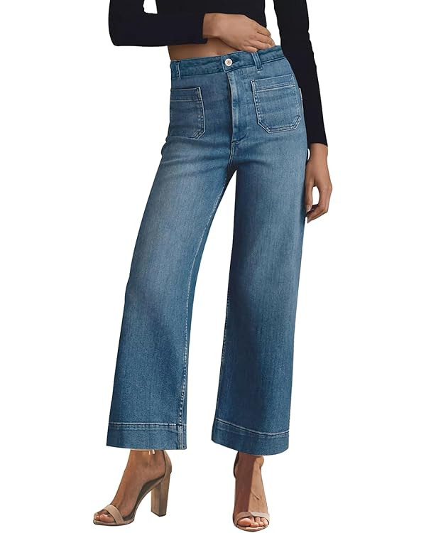 KUNMI Women's Wide Leg High Waisted Stretchy Straight Leg Jeans Baggy Loose Trendy Ankle Denim Pa... | Amazon (US)