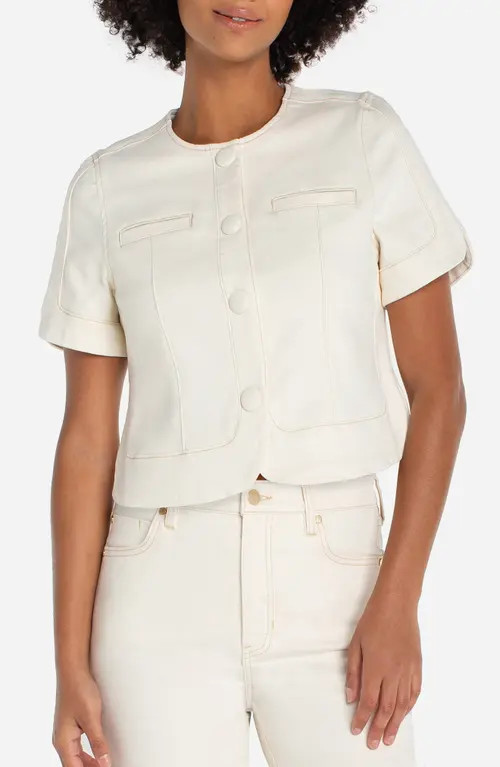 Liverpool Los Angeles Short Sleeve Crop Jacket in Desert Dunes at Nordstrom, Size Small | Nordstrom